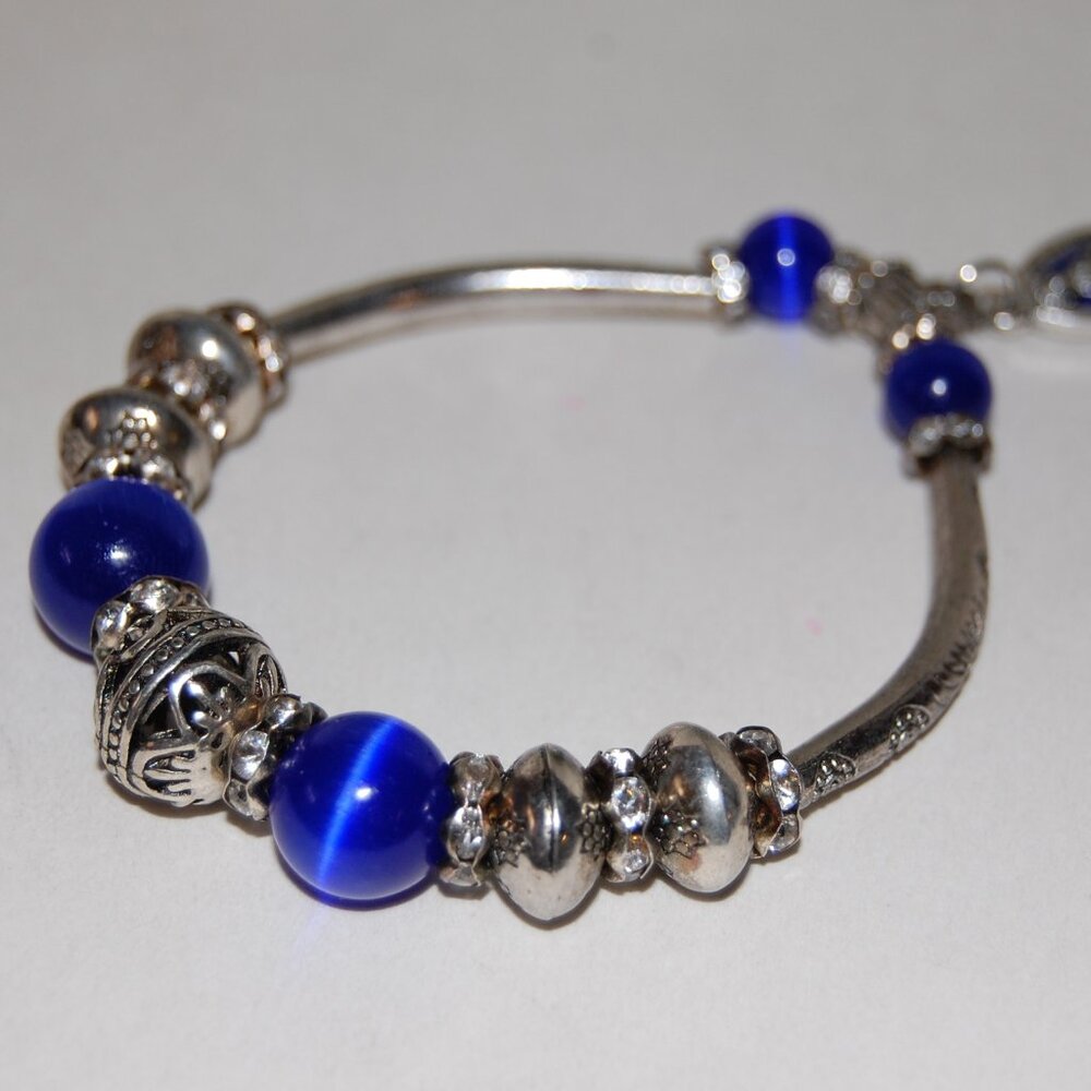 Virgin Mary Bracelet,Blue Stone Bracelet,Dangling Charm Bracelet,Silver,Stone